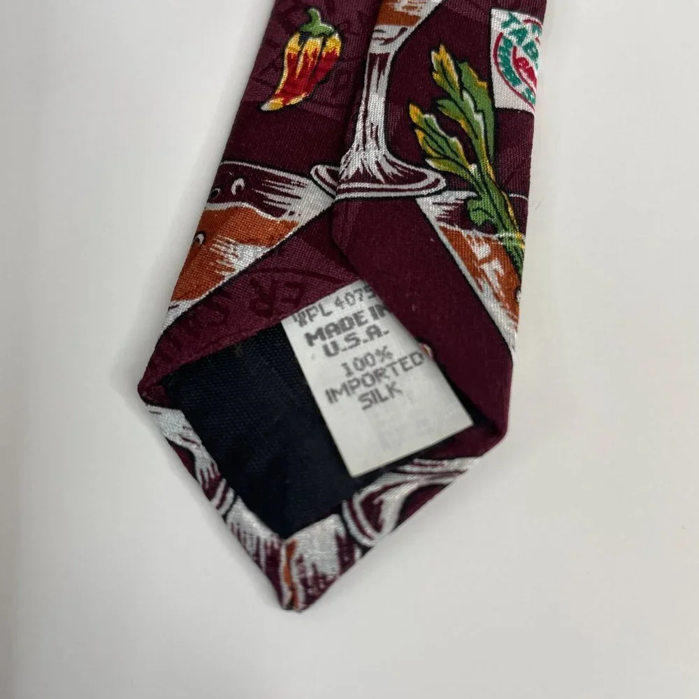 Tabasco Mens‎ SHRIMP COCKTAIL Necktie Imported Silk Burgundy USA Made